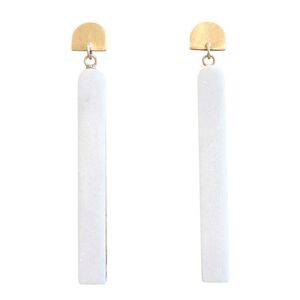NWT - Gold and Polished Selenite White Drop Earrings - 2.75" Drop